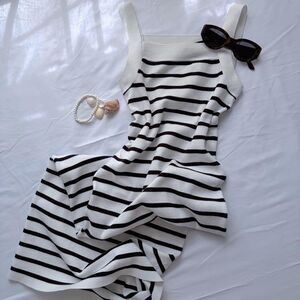 ;oft | size xs | black + white striped bodycon maxi dress